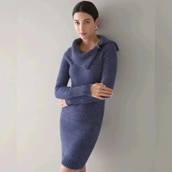 WHITE HOUSE BLACK MARKET NAVY ZIP NECK SWEATER DRESS - Picture 1 of 5